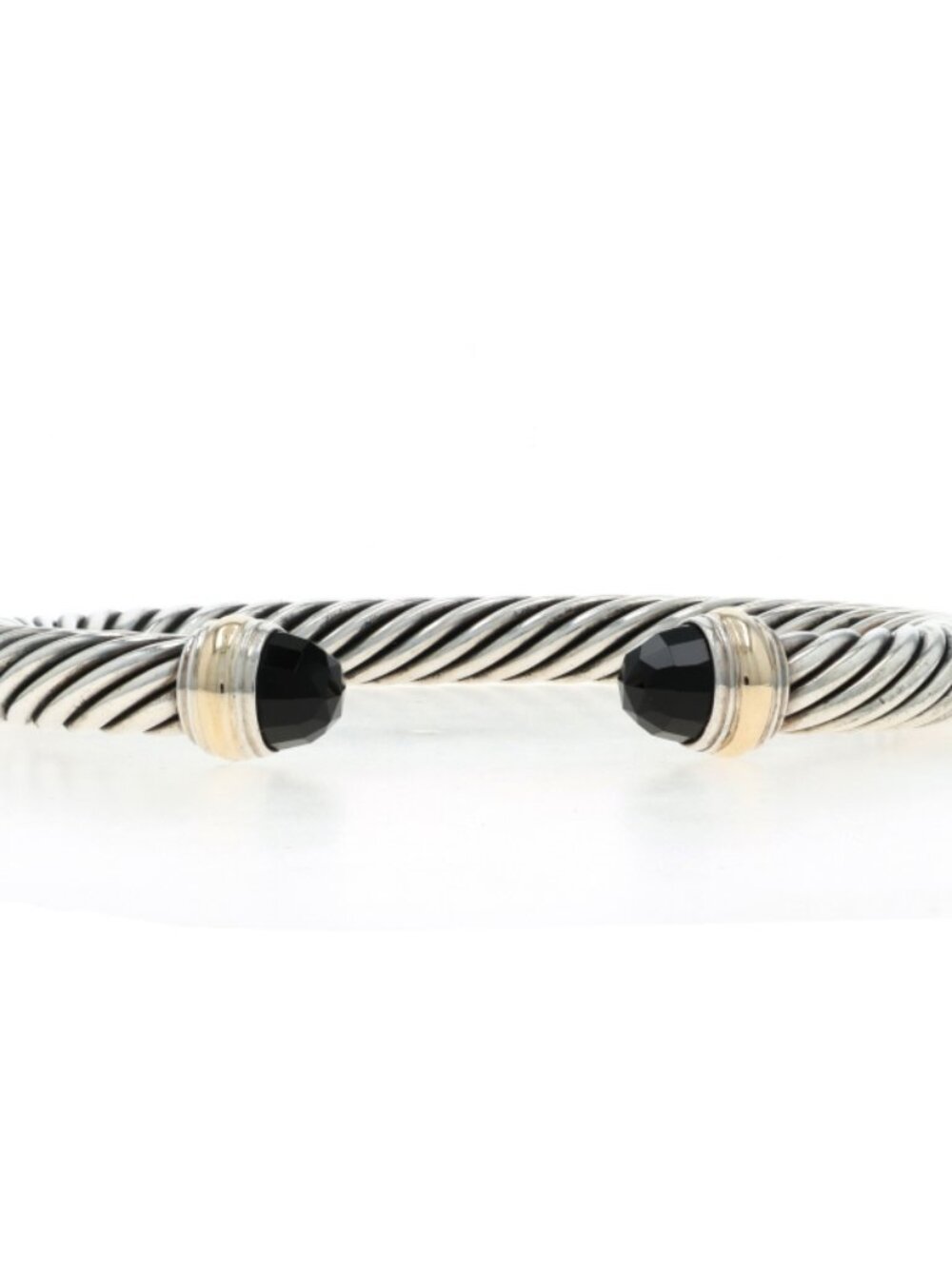 David Yurman 7mm Onyx Cable Bangle Bracelet 6 3/4" Sterling 925 Yellow Gold 14k